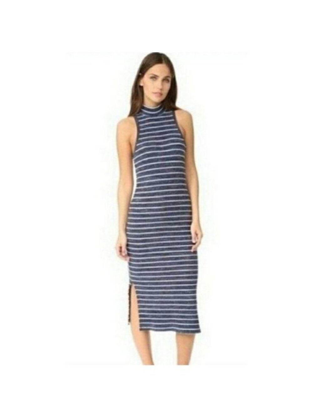 Splendid Navy Striped Ribbed Tank Dress Mock Neck
